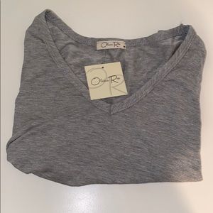 Grey Cropped V-Neck Tee